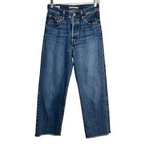Levi’s Ribcage Straight Ankle Jeans W26 L27 High Rise Frayed Hem Button Fly